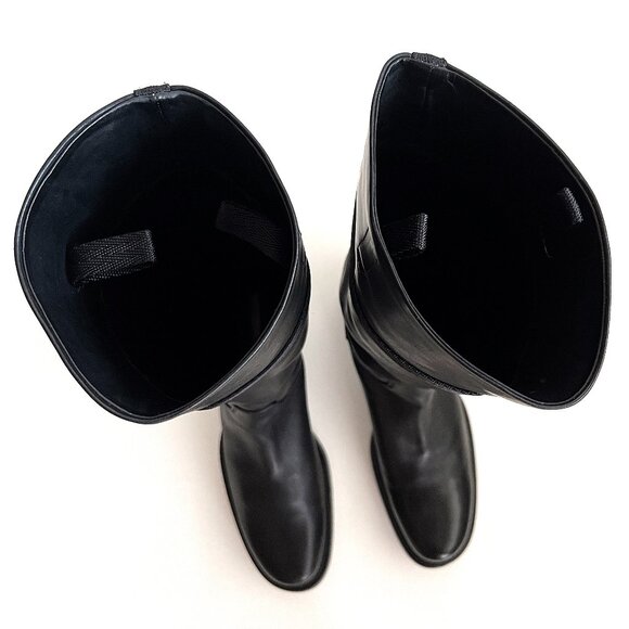 PRADA Black Leather Pull-on Tall Lug Sole Boots with Buckle, Size 37 (US 7) - Picture 10 of 13